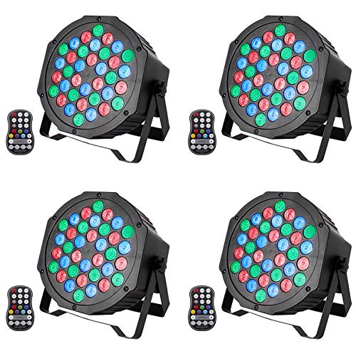 UKing 4PCS Wiederaufladbar LED Par Akku, RGB 36 LED Bühnenlicht DMX 7CH, Partylicht 7 Modi Lichteffekte mit Fernbedienung für DJ Disco Hochzeit Weihnachten Bühnenbeleuchtung von UKing