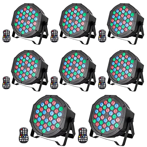 UKing 8PCS Wiederaufladbar LED Par Akku, RGB 36 LED Bühnenlicht DMX 7CH, Partylicht 7 Modi Lichteffekte mit Fernbedienung für DJ Disco Hochzeit Weihnachten Bühnenbeleuchtung von U`King