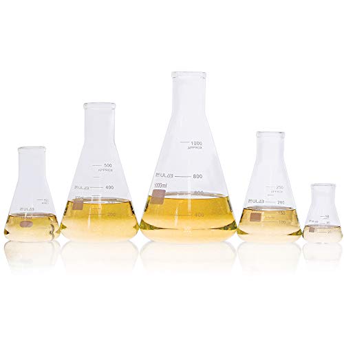 ULAB Scientific Erlenmeyer Flaschen Set, 5 Größen, 50 ml, 150 ml, 250 ml, 500 ml, 1000 ml, 3.3 Boro mit gedruckter Graduierung, UEF1002 von ULAB