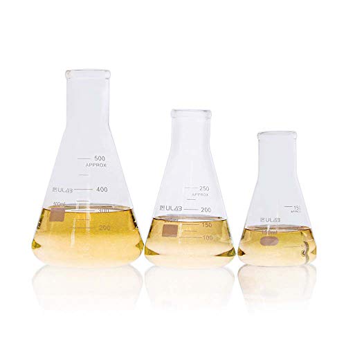 ULAB Scientific UEF1028 Erlenmeyer-Fläschchen-Set, 3 Größen, 150 ml, 250 ml, 500 ml, 3,3 Borosilikatglas mit aufgedruckter Graduierung ULAB Scientific UEF1028 Erlenmeyer-Fläschchen-Set, 3 Größen, 150 ml, 250 ml, 500 ml, 3,3 Borosilikatglas mit aufgedruckter Graduierung von ULAB