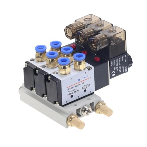 1 Stück 3-Wege 4V210-08 Reifen DC12V DC24V AC110 AC220 Dreifach-Elektroventil w Basis Push In Schalldämpfer 1/4 Zoll (6 mm Fittings, AC110V) von ULBTLUOYV