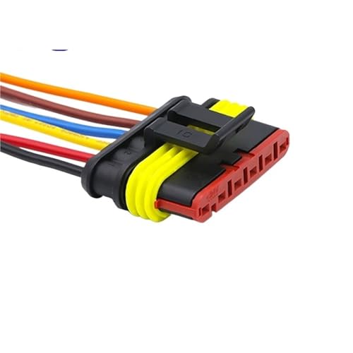 ULBTLUOYV 5/20/100 Sets AMP Automobil-Elektro-Stecker, wasserdichter Stecker, 1-6-polige Klemme, HID-Umwandlung, männlich/weiblich, Buchse mit Draht, 15 cm (6p Buchse 282090-1,20 Sets) von ULBTLUOYV
