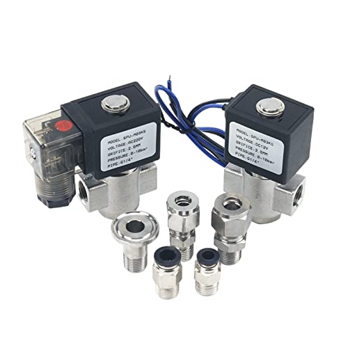 VX2120-08-SS-NO 2-Wege-Magnetventil mit Silikondichtung für Ölsäure AC 220 V DC 12 V 1 Stück (Typ 2 mit PC6 mm, DC 12 V) von ULBTLUOYV