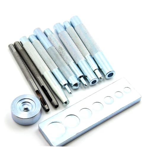 ULDIGI 11 Stück Teiliges Lederhandwerk Werkzeug mit Langlebigem Metall Hohler Stanze Nietsetzer Basis Extra Lange Griffe für Lochstanzen und Druckknopf Nieteninstallation von ULDIGI