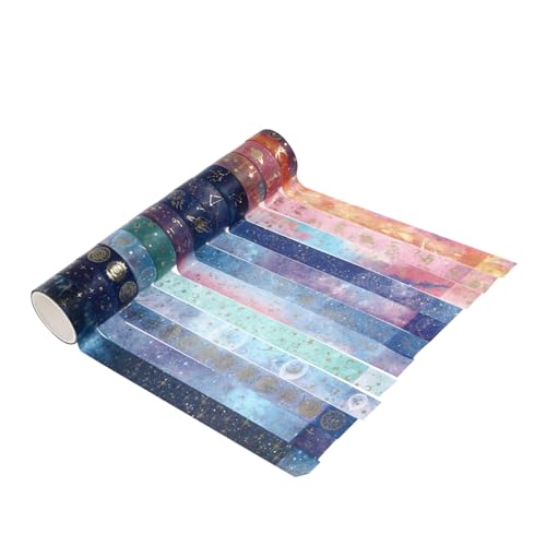 ULDIGI 12 Rollen Masking Tapes Nachtmotiv Natürliches Papier Leicht Ablösbar Farbenfrohe Washi Tapes für Scrapbooking DIY Bastelpapier Planer Geschenkdekoration von ULDIGI