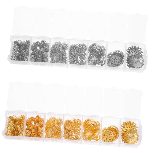 ULDIGI 2 Boxen Boxen DIY Perlenkappen Blumen Perlenabstandshalter für Armbänder Halsketten Schmuckherstellung Bastelmaterialien Gold Weiß Kappe Zubehör von ULDIGI