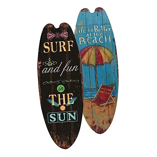 ULDIGI 2stücke Surfbrett Wanddekor Holz Surfbrett Hängeschild Strand Dekoration Sommer Wohnzimmer Küstenmotiv Wandornament Holz Schild von ULDIGI