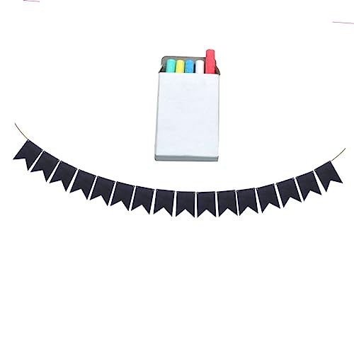 ULDIGI 32 Stück Diy Teiliges Schwarze Kreidetafel Banner mit Kreidestiften Wiederverwendbare Beschreibbare Wimpelkette für Partydekoration Geburtstags und Eventdeko Neutral für von ULDIGI