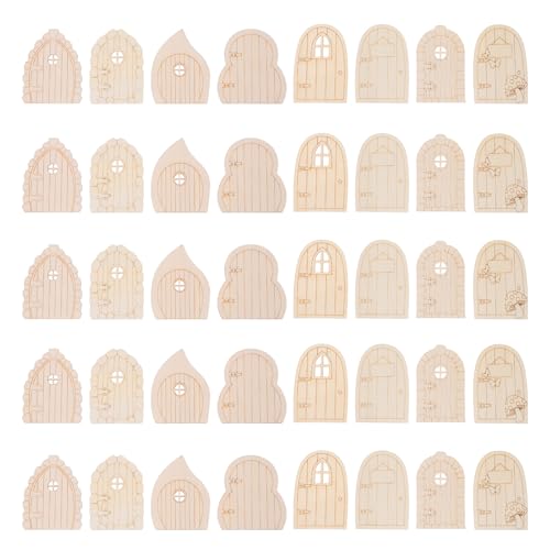 ULDIGI 40 Stück Teiliges Holz Blanken Mini-feentüren Naturbelassen und Unbemalt Vielseitig für Garten Baum Innen Außenbereich DIY Bastelset für Wohn Partydeko von ULDIGI