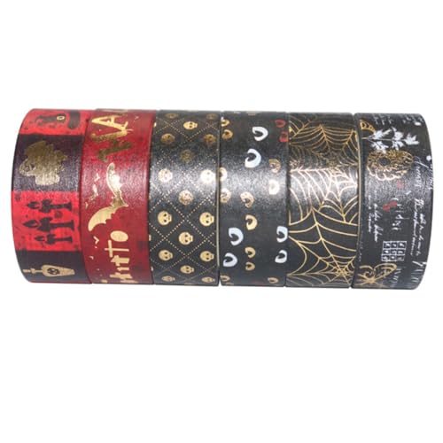ULDIGI 6 Stück Teiliges Halloween Washi Tape mit Goldprägung Selbstklebendes Dekoratives Klebeband für DIY Scrapbooking Tagebuch Fotoalbum Wiederverwendbar Rückstandsfrei Entfernbar von ULDIGI