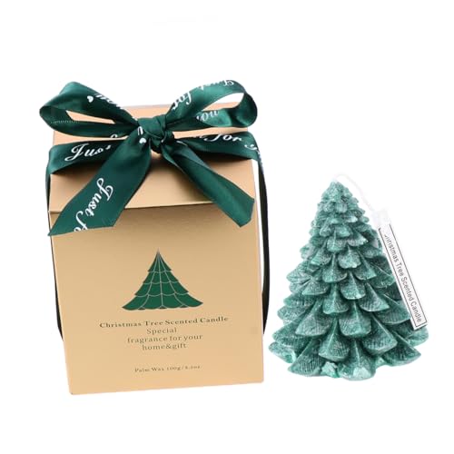 ULDIGI Handgefertigte Aromatherapie Kerze Weihnachtsbaum Form aus Langlebigem Eiswachs mit Reinem Baumwolldocht Grün für Wohnzimmer Deko und Festliche Weihnachtsdeko Innenräume von ULDIGI