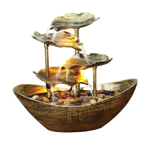 ULDIGI Wasserbrunnen im Barren-Stil Lotusblatt-Design Wasserfall-Ornament Desktop-Brunnen Heimdekoration -Nachtlicht-Funktion von ULDIGI