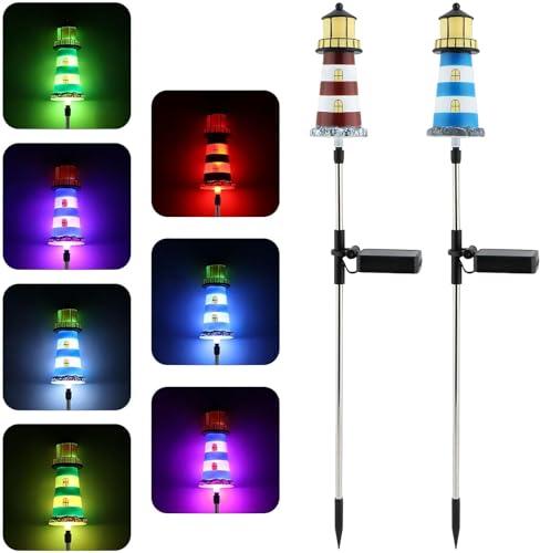 ULEMONDEE 2 Stück Leuchtturm,Leuchtturm Solar Für Draussen, Leuchtturm Garten Solar Leuchtturm Für Garten von ULEMONDEE