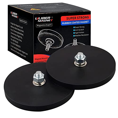 ULIBERMAG 2 x gummibeschichtete Magnete mit M8-Gewindebolzen, leistungsstarker Neodym, kratzfest, 45 kg, für Außenbeleuchtung, Signalleuchten und Werkzeuge von ULIBERMAG