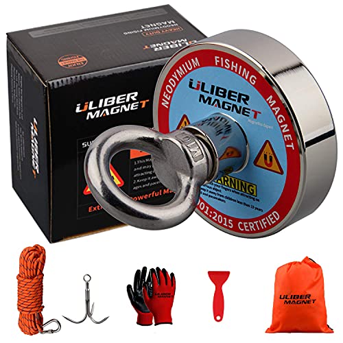 ULIBERMAGNET Magnet mit Neodym Magnet N52 180kg Zugkraft mit 20m Seil zum Angeln und Magnetisches Auffangwerkzeug unter Wasser von ULIBERMAGNET