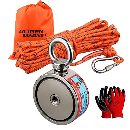 ULIBERMAGNET Super starke doppelseitige Angelmagnete, kombiniert 320 kg N52 mit Seil, Starter Starter-Set mit Neodym-Magneten, für Magnetangeln und Schatzsuche unter Wasser.. von ULIBERMAGNET