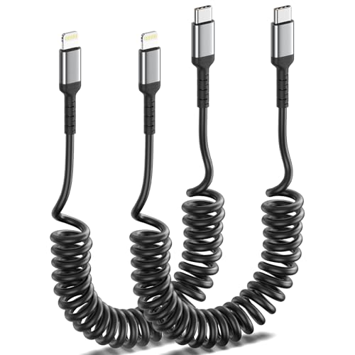 ULIFTUS Spiralkabel USB C iPhone Kabel 2Pack, USB C auf Lightning Ladekabel Apple Carplay Kabel & Datensynchronisation, Typ C Lightning Schnellladekabel für iPhone14 /13/12 /11/Xs/XR/iPad/AirPods von ULIFTUS