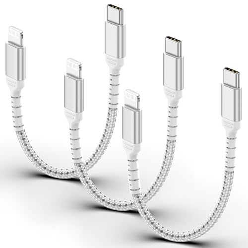 ULIFTUS USB C auf Lightning Kabel Kurz [20CM, 3Pack], 0.2M Nylon Typ C Lightning Ladekabel PD Power Delivery Schnellladekabel Kompatibel für Apple iPhone 14 13 12 11 Mini Pro Max Xs Xr X (Silber) von ULIFTUS