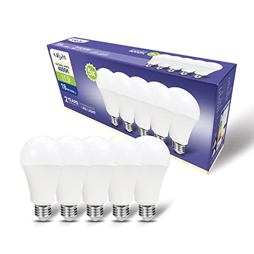 ULIGHT A70 LED-Tropfenlampe 18W, 150W äquivalente Glühlampe, 4000 K natürliches Licht, 1800 lm, 170 ° Strahl, 220-240 V E27-Sockel, 5er-Pack von ULIGHT