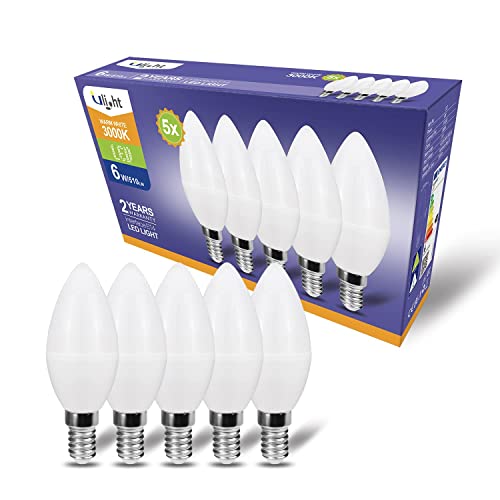 ULIGHT E14 Olive LED Birne, 6W entspricht 50W Glühlampe, 3000K warmweißes Licht, 510 Lumen, 220V-240V nicht dimmbar, 210° Lichtstrahl, 5er Pack von ULIGHT