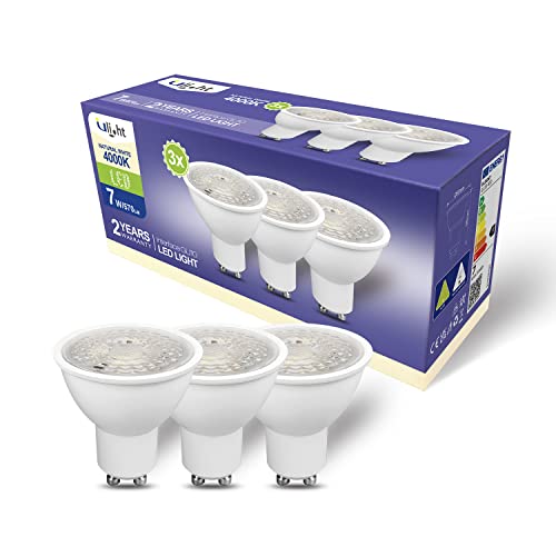 ULIGHT LED Leuchtmittel GU10 40D 7W, entspricht 50W Halogenlampe, Naturweiß 4000K, 570 Lumen, 40° Sichtbereich, 220-240AC, nicht dimmbar, 3er Pack von ULIGHT