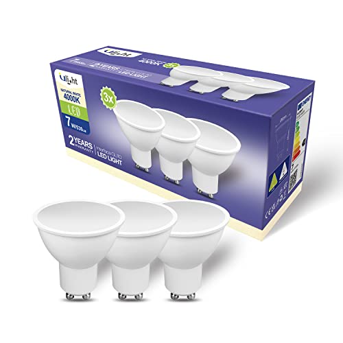 ULIGHT LED-Leuchtmittel GU10 Wide 7W, entspricht 50W Halogenlampe, Naturweiß 4000K, 530 Lumen, 110° Sichtbereich, 220-240AC, nicht dimmbar, 3er Pack von ULIGHT