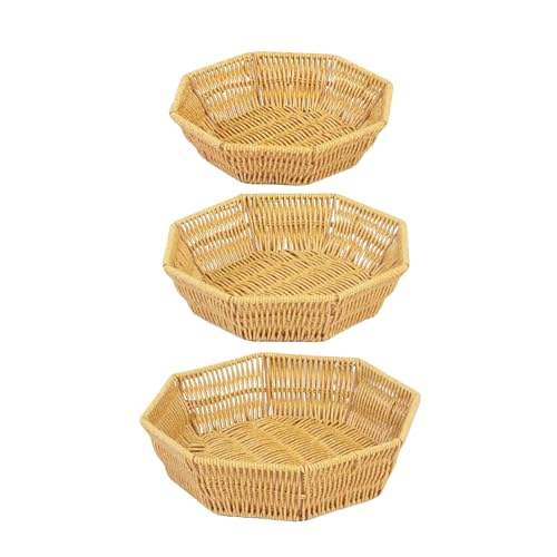 3pcs Imitation Rattan Oktagonal Obstkorb Tragbarer Brot Aufbewahrungsplatte Dekorative Snacks Tablett Für Home Desktop Gebrauch von ULIJTH