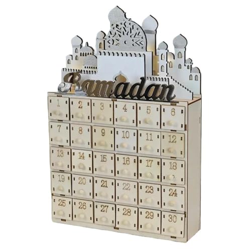 Eid Ramadans Countdown-Kalender mit LED-Licht und 30 Tagen Schubladen Holz Adventsdekorationen für Islamiker Zuhause Feier von ULIJTH