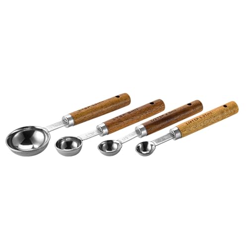 Set Von 4 Backwerkzeugen Set Edelstahl Messbecher Messung Löffel Holzgriff Küchenwaren Zum Backen Des Kochens Edelstahllöffel von ULIJTH