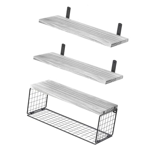 ULIJTH Wandmontierte schwebende Regale für Badezimmer-Aufbewahrung, stabiles Holzregal, 3er-Set, platzsparend, über WC-Designs von ULIJTH
