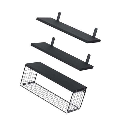 ULIJTH Wandmontierte schwebende Regale für Badezimmer-Aufbewahrung, stabiles Holzregal, 3er-Set, platzsparend, über WC-Designs von ULIJTH