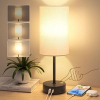 Dimmbare Touch-Nachttischlampe, Schlafzimmer-Nachtlicht mit USB-A+C-Ladeanschluss, Leinenschirm, kleine Nachtlampe für Schlafzimmer, Wohnzimmer, Home von ULISEM