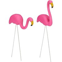 Ulisem 2er Set Flamingo Figuren Pink, Hübsche Gartendeko, Tropische Atmosphäre, Kunststoff, Metall, Dekofigur 2 Größen, Pink von ULISEM