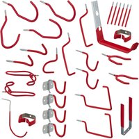 Ulisem 32-teiliges Wandhaken-Set, Wandhalterung für Garagenwerkzeuge, Stahl, gummiert, Halter für Gartengeräte, Werkstatt, Rot von ULISEM