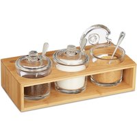 Ulisem 3er-Set Gewürzgläser mit Bambusständer, Zuckerdose aus Glas mit Löffel und Deckel, Salzstreuer, Natur/Transparent Ulisem 3er-Set Gewürzgläser mit Bambusständer, Zuckerdose aus Glas mit Löffel und Deckel, Salzstreuer, Natur/Transparent von ULISEM