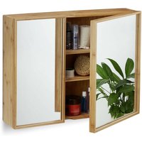 Ulisem Badezimmerschrank mit 2 Türen, Spiegel, Bambus-Hängeschrank, vormontiertes Badmöbel, HxBxT: 50 x 65 x 14 cm, Natur von ULISEM