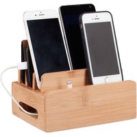 Ulisem Bambus-Ladestation, Desktop-Telefonständer für 6 Geräte, Kabelbox aus Holz zur Organisation, HBT 9 x 17 x 13 cm, Natur von ULISEM