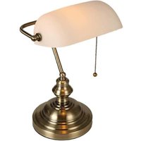 Ulisem Banker-Schreibtischlampe aus mattweißem Glas mit Zugkettenschalter und Steckdosenbeleuchtung von ULISEM