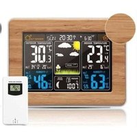 Ulisem Digitale Farbwetterstation mit Temperatur/Luftfeuchtigkeit/Barometer/Kalender/Multifunktionale Wetteruhr (Bambusoberfläche) von ULISEM