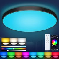 Ulisem Dimmbare LED Deckenleuchte Flach Rund Schwarz 36W Deckenlampe mit Fernbedienung, RGB Steuerbar per App, 2700K-6500K Smart LED Deckenleuchte von ULISEM