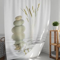 Ulisem Duschvorhänge 120x180, Polyester Duschvorhang Zen Wasser- und Steinmuster, Wasserdichte Duschvorhänge mit Ösen von ULISEM
