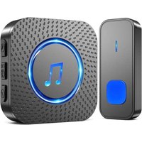 Ulisem Funk-Türklingel, wasserdichte elektronische Türklingel für den Außenbereich, 400 m Reichweite, mit Plug-in-Empfänger, blaue LED, schwarz von ULISEM