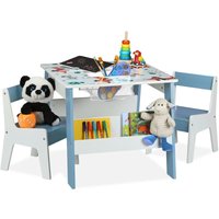 Ulisem Kindersitzset Hundemuster Kindertischset 2 Stühle Kindersitzkombination mit Stauraum und Tafel Bunt von ULISEM