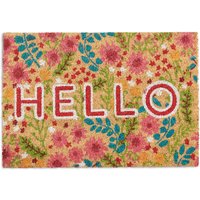 Ulisem Kokosnuss-Fußmatte, Hello-Schriftzug und Blumenmuster, Fußmatte für drinnen und draußen, Kokosfußmatte 40x60cm, bunt von ULISEM