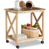 Ulisem Küchenwagen aus Holz auf Rollen, 2-stöckiger Wagen, Servierwagen mit Glasplatte, HxBxT: 63 x 66,5 x 38 cm, Natur von ULISEM
