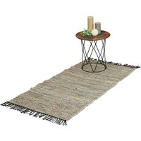 Ulisem Patchwork Teppich 70x140 cm Baumwolle und Leder Fransen Läufer Teppich rutschfest Patchwork Teppich Grau von ULISEM