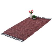 Ulisem Patchwork Teppich 70x140 cm Baumwolle und Leder Fransen Läufer Teppich rutschfest Patchwork Teppich Rot von ULISEM