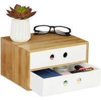 Ulisem Schreibtisch-Organizer, 2 Schubladen, Bambus und MDF, Büro-Aufbewahrungsbox, HxBxT: 14 x 25 x 20 cm, Weiß von ULISEM