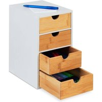 Ulisem Schubladenbox, Bambus, 4 Schubladen, H x B x T: 27,5 x 16,5 x 21 cm, Schreibtisch-Organizer, Büro, Natur/Weiß von ULISEM
