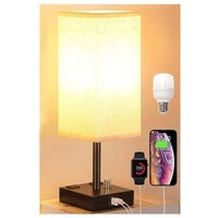 Ulisem - Touch-Nachttischlampe mit 2 USB-Ladeanschlüssen, 3-fach dimmbar, Stoffschirm, Eisenkunstsockel, Tischlampe für Wohnzimmer, Schlafzimmer, von ULISEM